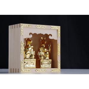 極上 木曽桧製 五合枡入り■ 黄金 稲荷 （狐）一対 ■ 金メッキ お稲荷様 国産陶器■ 神棚のお飾...