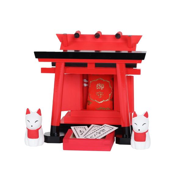 神棚セット モダン 小さなお稲荷さん おみくじ狐 鳥居 御守り 入れ 稲荷宮 小さなお宮さん 神棚