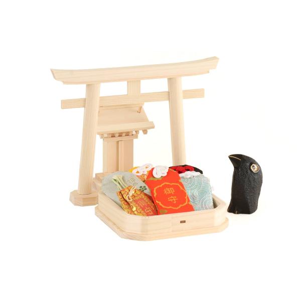 神棚セット モダン 一番小さなお宮さん 神様の使い ヤタガラス 八咫烏  国産 総桧  お守り 安置...