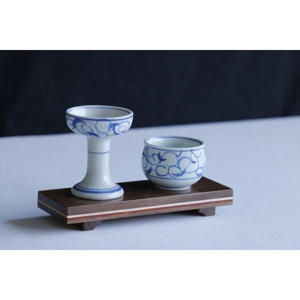 仏具セット ■３点セット ■ 長足仏器 玉湯呑 仏器膳 ■ モダン・ミニ・ペット仏檀に■ 染付唐草 ...