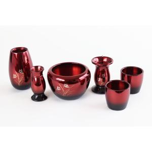 仏具 仏具セット ミニ モダン おしゃれ 6点 セット ワインレッド 3寸 彫入 真鍮 ミニ仏壇