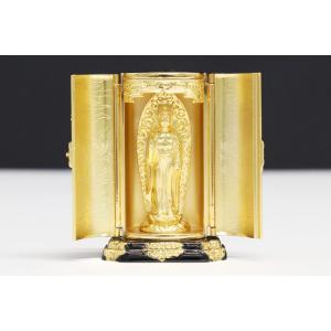 守り本尊 普賢菩薩 豆厨子 竜・巳年 生まれ 金色 開扉 置物 約9.7cm