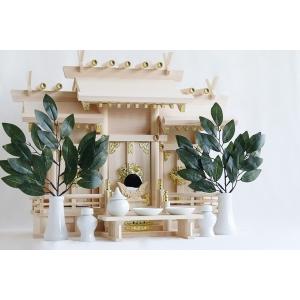 三社 ■ 屋根違い 東濃ひのき ■ 職人手造り 組み勾欄 神棚セット ■ 神具付 神具セット