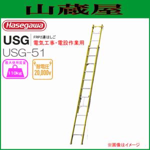 長谷川工業 2連はしご USGフック・ベルト標準装備 USG-51 全長 5.11m｜yamakura110