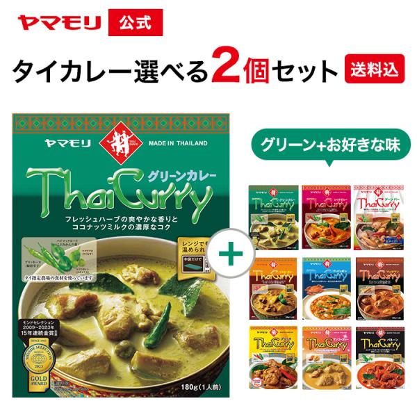 1100円 ぽっきり 送料込   ヤマモリ 公式 タイカレー グリーン  X 選べるフレーバー  2...