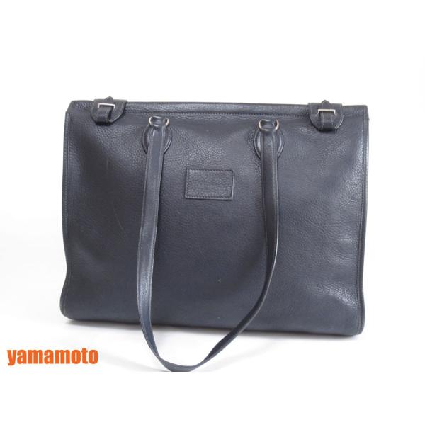 中古 送料無料 HERMES エルメス カバ40 ショルダーバッグ レザー ネイビー ブルー シルバ...