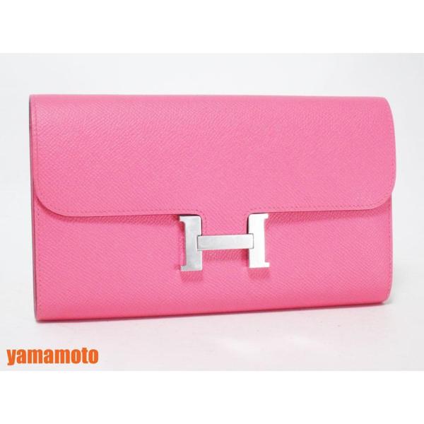 送料無料 HERMES エルメス コンスタンス ロング 長財布 エプソン ローズアザレ ピンク シル...
