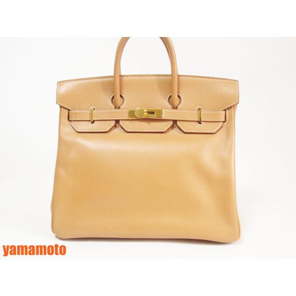 中古 送料無料 HERMES エルメス オータクロア32 ハンドバッグ レザー ベージュ ゴールド金...