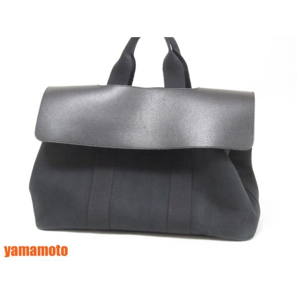 送料無料 中古  HERMES エルメス ヴァルパライソMM ハンドバッグ キャンバス レザー ブラ...