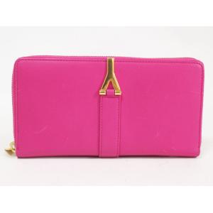 サンローラン 長財布 ラウンドファスナー Yライン ピンクベージュ 付属品完備 SAINT LAURENT サンローラン 長財布 LIGNE Y レザー ピンク Yライン
