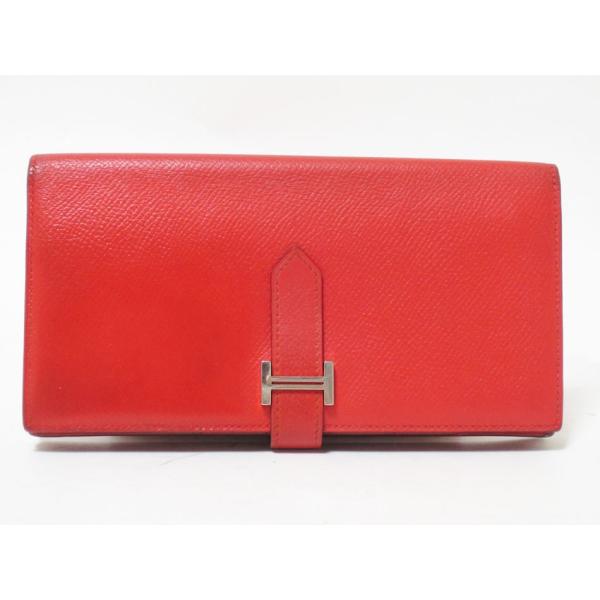 中古 送料無料 HERMES エルメス ベアンスフレ 長財布 マチあり レザー ヴォー エプソン レ...
