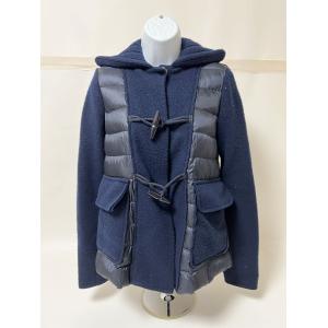 ドゥロワー Drawer ノーカラー ロングコート ウール ナイロン ネイビー