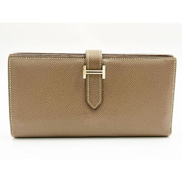 HERMES エルメス ベアンスフレ 長財布 マチあり レザー ヴォーエプソン グレー エトープ シ...