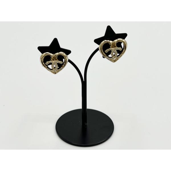 送料無料 CHANEL シャネル ココマーク ハート ピアス ラインストーン ゴールド金具 P23C...