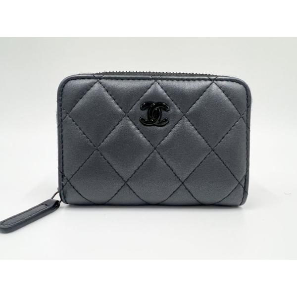 CHANEL シャネル マトラッセ コインケース 小銭入れ  コンパクト財布 ブラック グレー ラム...