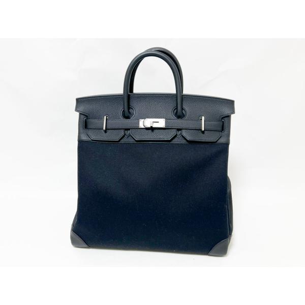 HERMES エルメス オータクロア40 ハンドバッグ トートバッグ レザー キャンバス ブラック ...