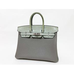 HERMES エルメス バーキン25 タッチ ハンドバッグ アリゲーターマット グリメイヤー グリシマン シルバー金具 B刻印 美品