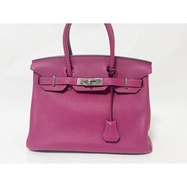 HERMES エルメス バーキン30 ハンドバッグ トゴ レザー パープル シルバー金具 □O刻印