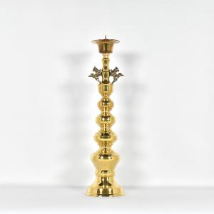 仏壇屋 滝田商店 獅子掛中口 火立(ローソク立て・燭台) 磨き 6寸付