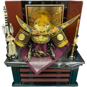 透かし模様付 30号 貫前鍬形 収納台 R-3 着用兜 屏風・台・弓太刀付き