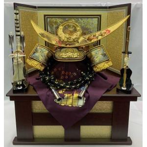 透かし模様付 30号 貫前鍬形 収納台 R-3 着用兜 屏風・台・弓太刀付き