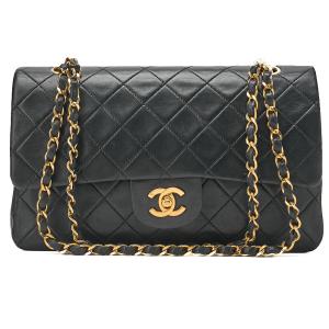 CHANEL シャネル　ラムスキン　マトラッセ　25cm　ダブルフラップ　チェーンショルダー　黒（ゴールド金具）レディースバッグ