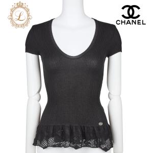CHANEL シャネル 02S レッドトリミング クルーネック 半袖ニット CHANEL シャネル 02S レッドトリミング クルーネック 半袖ニット