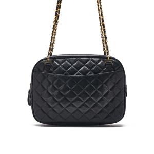 CHANEL シャネル マトラッセ プルチャーム付き ダブルチェーンショルダー ラムスキン 黒（ゴールド金具）ショルダーバッグ ミニショルダーバッグ