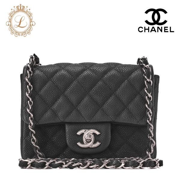 CHANEL シャネル ショルダーバッグ ミニマトラッセ キャビアスキン 黒 シングルフラップ ター...
