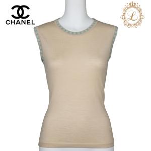 CHANEL - 【返品可】CHANEL シャネル ココマーク ノースリーブ ベスト ニット トップス  Tシャツ  38 ベージュ ブランド アパレル CHANEL シャネル ココマーク ノースリーブ ベスト ニット