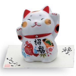 招き猫 置物 商売繁盛 招き猫の置物 貯金箱(猫舎 新花バンク 小)N3