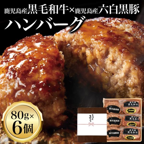 鹿児島 黒毛和牛 黒豚 ハンバーグ 80g 6個入 | 鹿児島県産 ミックスハンバーグ A5 ランク...