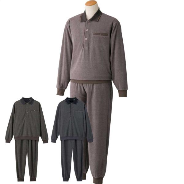 フリースポロ衿上下スーツ M L LL 前ファスナー付 フリース シニアファッション 70代 80代...