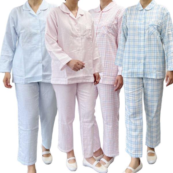 パジャマ 前開き レディース 長袖 日本製 綿100% 2重ガーゼ 播州織 春 夏 涼しい 秋 大き...