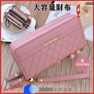 長財布 レディース 大容量 使いやすい コインスルー 合皮レザー 小銭入れ ダブルファスナー 財布 スマホ入れ おしゃれ カード入れ プレゼント｜yamashita-mst