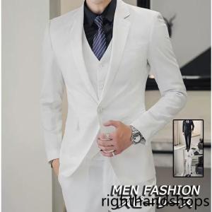 品質良い メンズスーツ３点セット セットアップ 紳士服 スリーピース ジャケット ズボン3ピース 黒 白 無地 2色??つボタン パーティー｜yamashita-mst