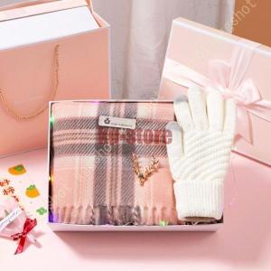 クリスマスプレゼント マフラー＆ニット手袋セット レディース プレゼント マフラー 無地 2点セット ストール マフラーセットボックス プレゼント 花｜yamashita-mst
