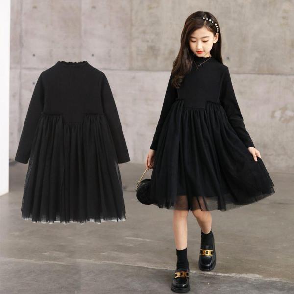子供 ワンピース 女の子日常服 ドレス レース チュール　長袖子供 ドレス 女の子子供服 韓国風ジュ...