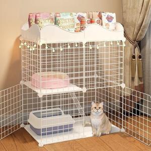 ペットケージ キャットケージ 2段 ステップ台 ジョイント式 猫ケージ 猫 キャット 軽量 ケージ ペット ゲージ 犬小屋 ペットフェンス｜yamashita-mst