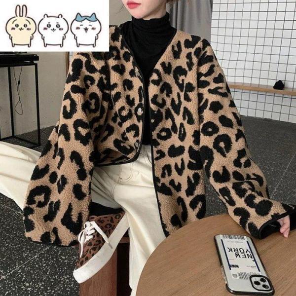 【値下げ】レオパード柄ノーカラーもこもこボアジャケットフリースアウターボアアウターボアジャケットレデ...