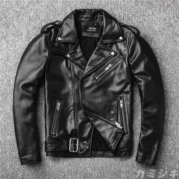 革ジャンレザージャケットメンズバイクライダース羊革ダブルショートスリムタイプ細身ジャケットミリタリー...