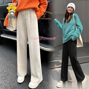ワイドパンツ レディース 秋冬 ロング丈パンツ ゴールデンズボン ストレートズボン 黒 厚手 ゆったり 大きいサイズ 30代40代50代 カジュアル｜yamashita-mst