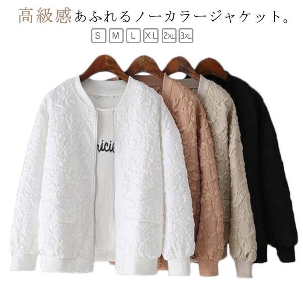 長袖 2XL レディース 春 通勤 秋 ブルゾン ノーカラージャケット ライトアウター ノーカラー ...
