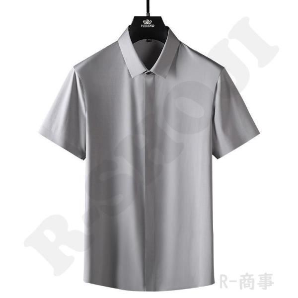 【値下げ】父の日 プレゼント ワイシャツ ドレスシャツ メンズ 半袖 隠しボタン ストレッチ 白シャ...