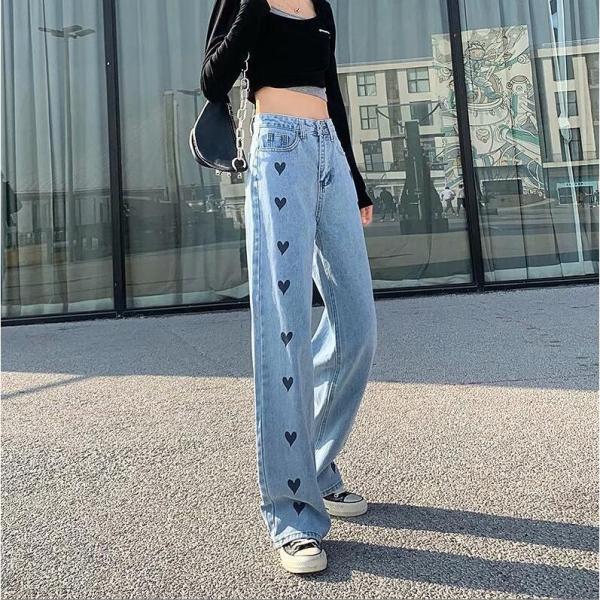 デニムワイドパンツ韓国オルチャンストリートダンス衣装パンチングハトメリング原宿系HIPHOPジーンズ...