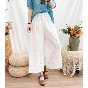 ペチパンツ レース ペチコート ガウチョパンツ ワンピース下 裾レース 九分丈 ボトムス 下着 レイヤード用ペチパンツ ワイドパンツ シンプ｜yamashita-mst