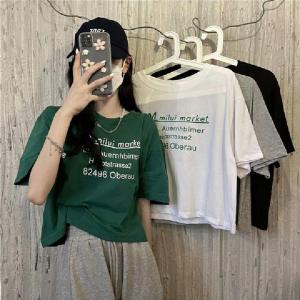 Tシャツレディース半袖夏ショート丈へそ出しトップス韓国ファッション原宿系ヒップホップダンス衣装ストリート風カジュアルゆるい｜yamashita-mst