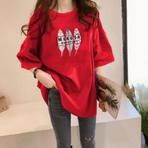 Tシャツ カットソー トップス レディース チュニック レディースファッション半袖 夏服 印刷 クルーネック ゆったり 可愛い かわいい 大人｜yamashita-mst