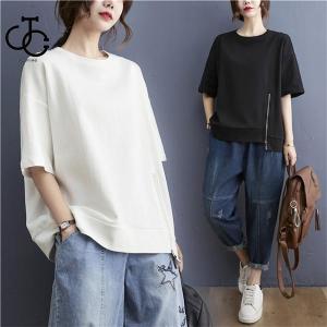 Tシャツ 夏 半袖 大きいサイズ レディース 切り替え 無地 ラウンドネック 自然に体型カバー プルオーバー ラインを拾いすぎず 着こなしやすい｜yamashita-mst