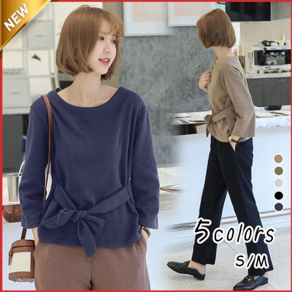 Tシャツ ス レディース 40代 春秋 新作 丸首 おしゃれ 長袖 白 黒 ス 体型カバー 韓国風 ...